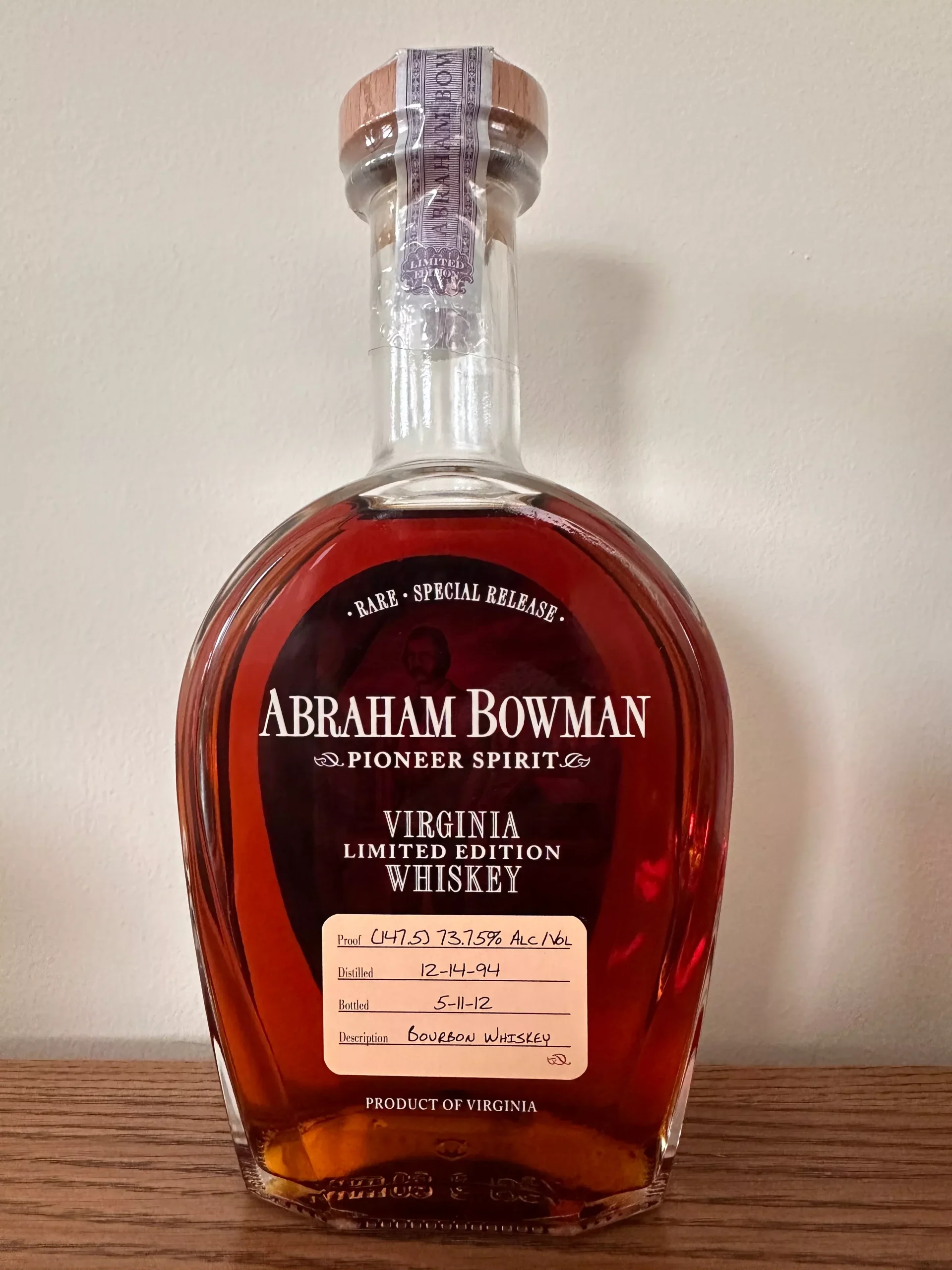 Abraham Bowman Release 3 Bourbon Whiskey (2012) 750ml
