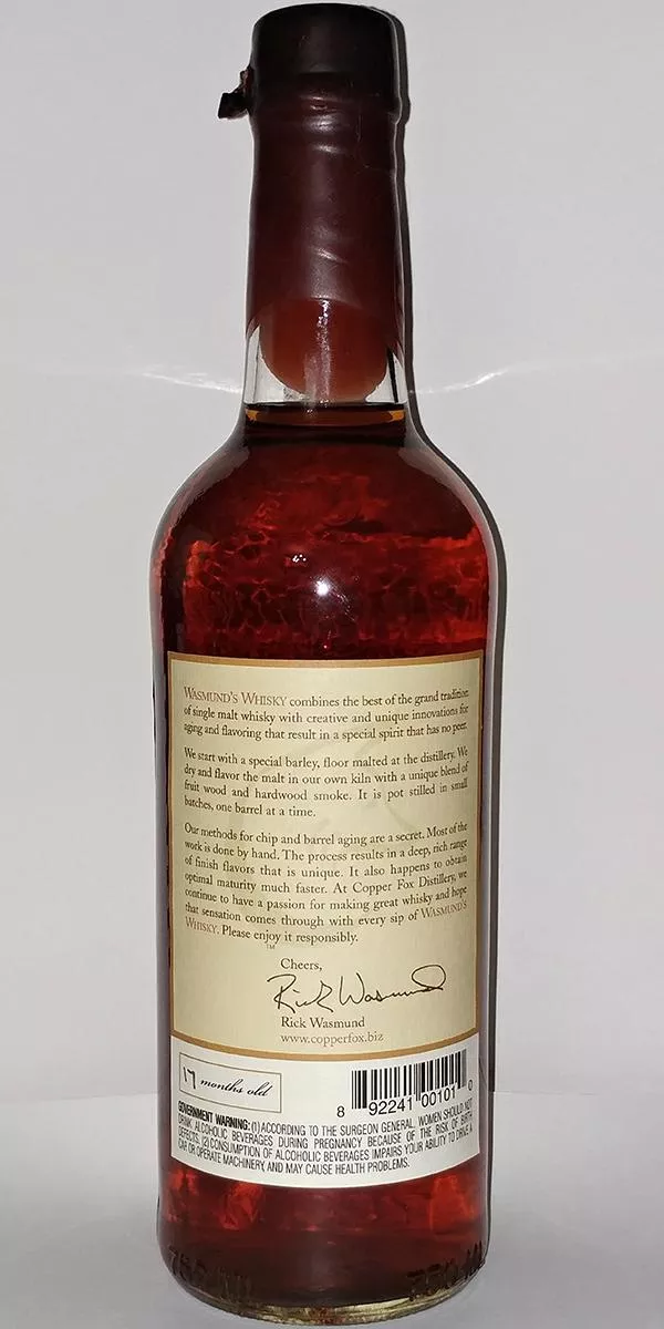 Wasmund's Copper Fox 12 Months Rye American Grain Spirit | 700ML